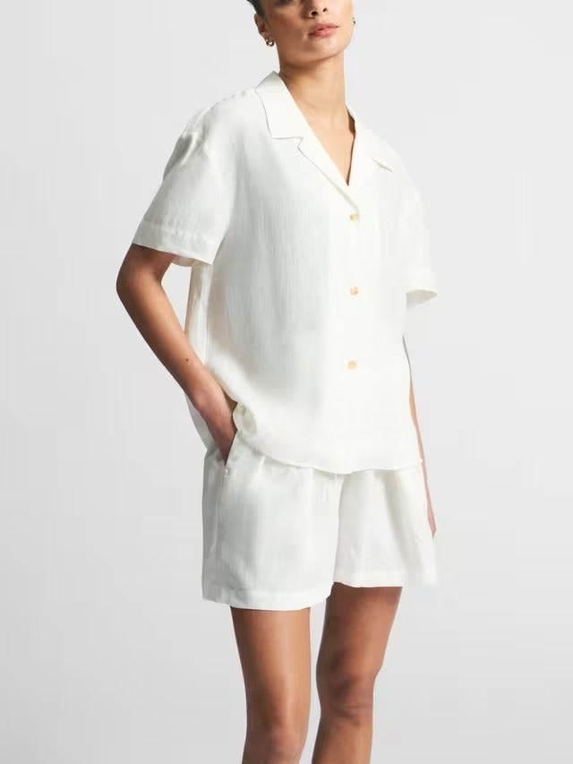ASCENO Women's The Prague Pure Linen Breathable Button Shirt - White - XS