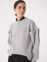 AKYN Yuki Women's Faux Pearl Trim Wool Rich Jumper - Grey Marl - Medium