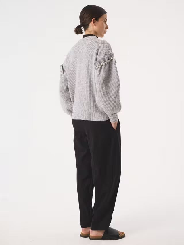 AKYN Yuki Women's Faux Pearl Trim Wool Rich Jumper - Grey Marl - Medium