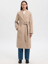 Selected Women's Rosa Wool Blend Long Sleeve Tie Overcoat - Sand - Size 42