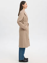 Selected Women's Rosa Wool Blend Long Sleeve Tie Overcoat - Sand - Size 42