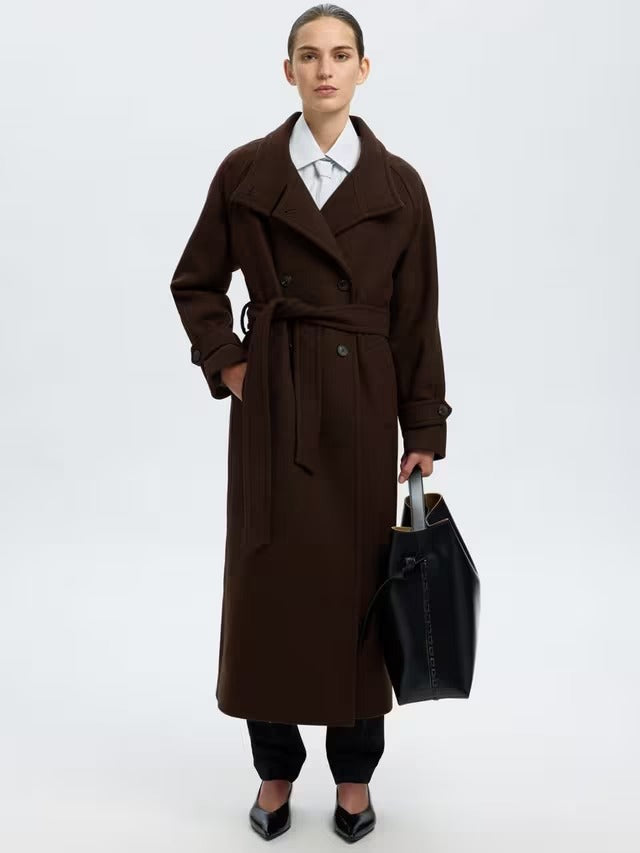Selected Women's Madeline Wool Blend V Neck Overcoat - Delicioso EU 38/UK 10