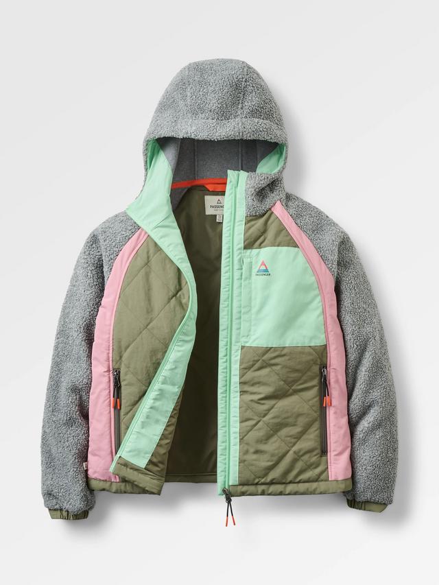 Passenger Lara Women's Quilted Zip Neck Jacket - Grey/Green/Pink - Small