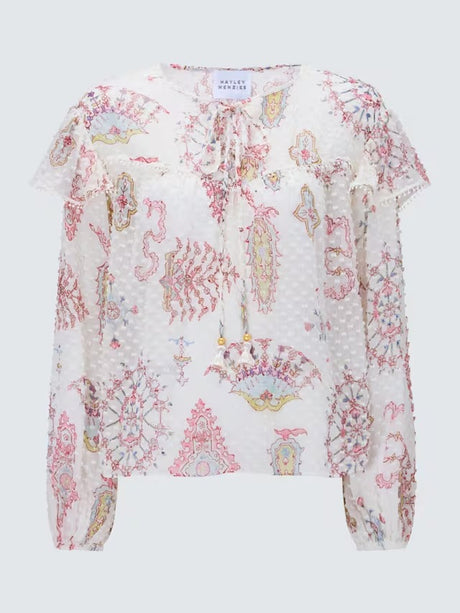 Hayley Menzies Women's Dylan Ruffle Silk Rich Blouse Top - Multi - Medium