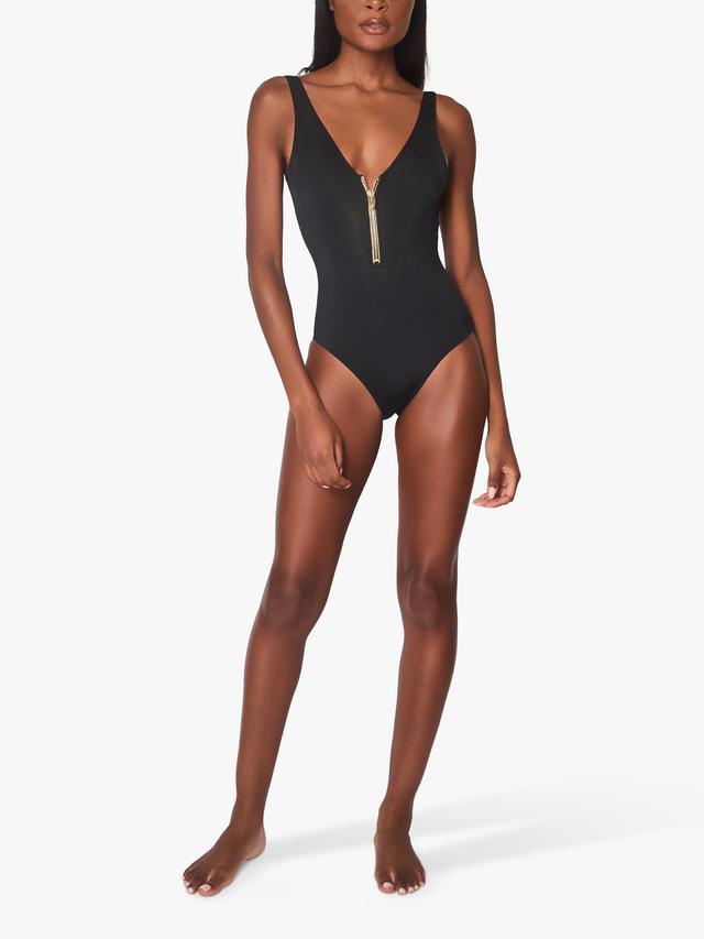 NAIA Beach Malibu Zip Up Textured Women's Swimsuit - Size 14 - Black/Shimmer