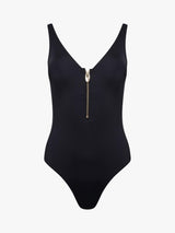 NAIA Beach Malibu Zip Up Textured Women's Swimsuit - Size 14 - Black/Shimmer