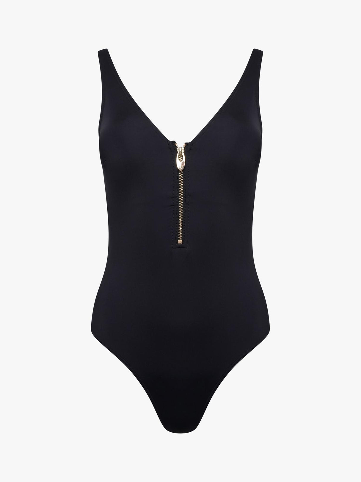 NAIA Beach Zip Down High Leg Cut One Piece Swimsuit - Black Shimmer - UK 16