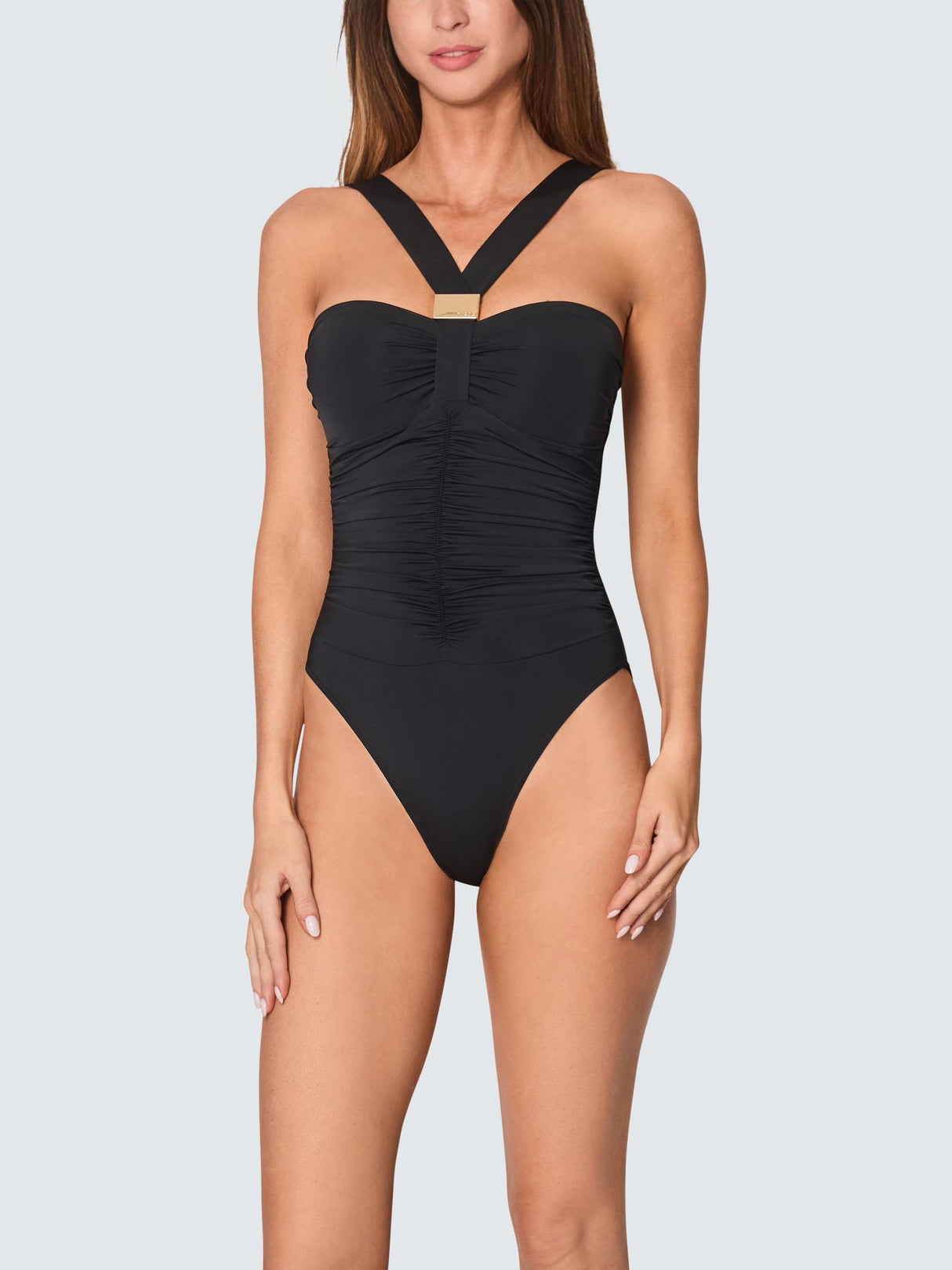 NAIA Beach Selene Womens Nylon Halter Neck Plain Swimsuit Black - Size 10