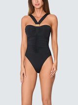 NAIA Beach Selene Womens Nylon Halter Neck Plain Swimsuit Black - Size 10