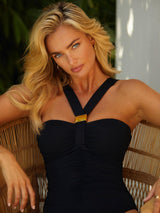 NAIA Beach Women's Selene Halter Neck One Piece Swimsuit - Black - UK 16