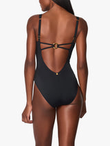 NAIA Beach Raquel Plunge Neck Interlaced Front Swimsuit - Black - Size 14