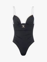 NAIA Beach Riviera Plunge Women's One Piece Swimsuit UK 12 Black/White Gold