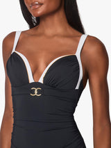 NAIA Beach Riviera Plunge Women's One Piece Swimsuit UK 12 Black/White Gold