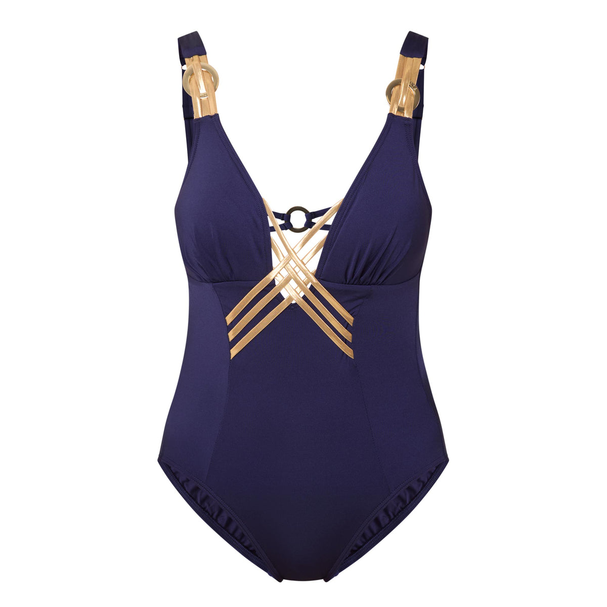 NAIA Beach Raquel Interlaced Front One Piece Swimsuit - Size 10 - Navy/Gold