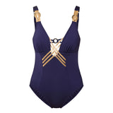 NAIA Beach Raquel Interlaced Front One Piece Swimsuit - Size 10 - Navy/Gold