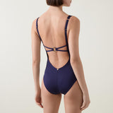 NAIA Beach Raquel Interlaced Front One Piece Swimsuit - Size 10 - Navy/Gold