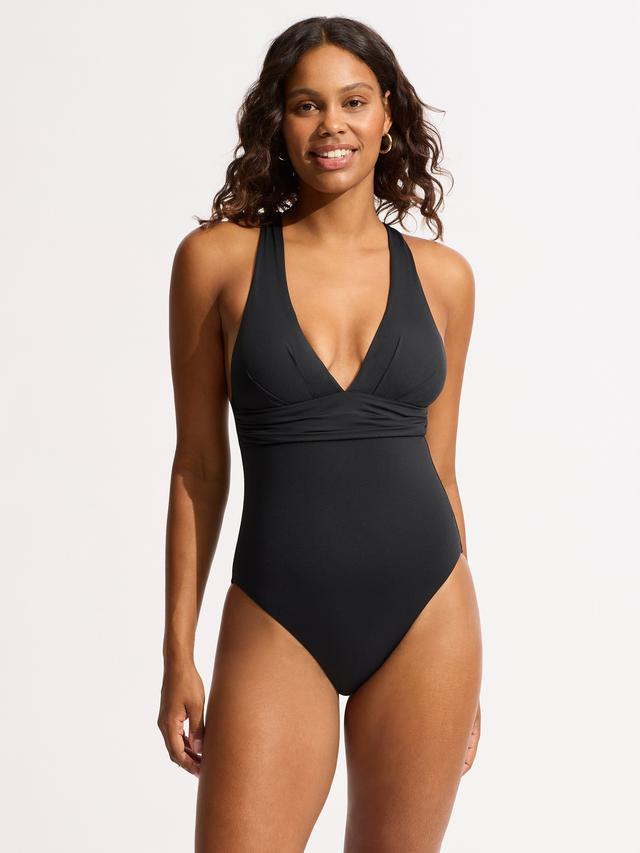 Seafolly Collective Women's Cross Back One-Piece Swimsuit - Black UK Size 10
