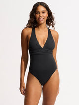 Seafolly Collective Women's Cross Back One-Piece Swimsuit - Black UK Size 10