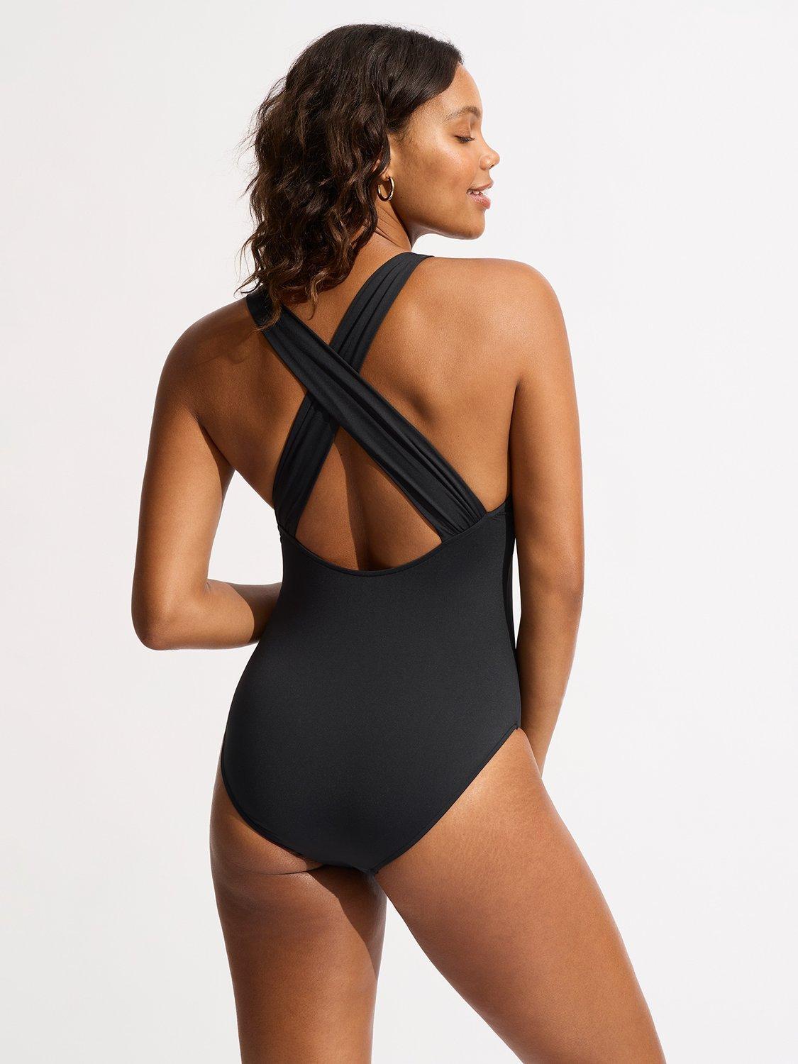 Seafolly Collective Women's Cross Back One-Piece Swimsuit - Black UK Size 10