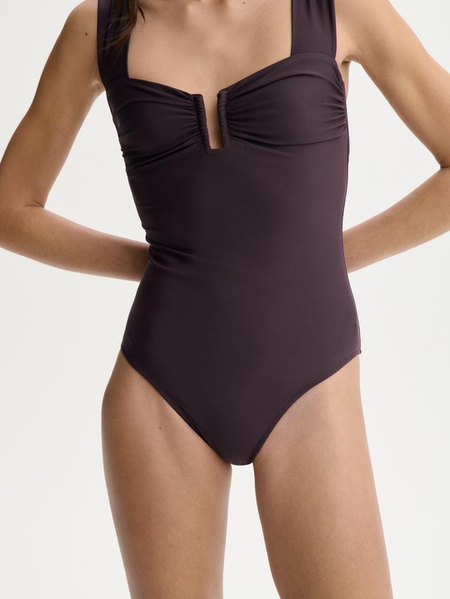 By Malene Birger Cocessia Cut Out Women's Swimsuit - Size Large - Aubergine