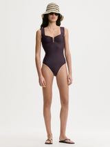 By Malene Birger Cocessia Cut Out Women's Swimsuit - Size Large - Aubergine