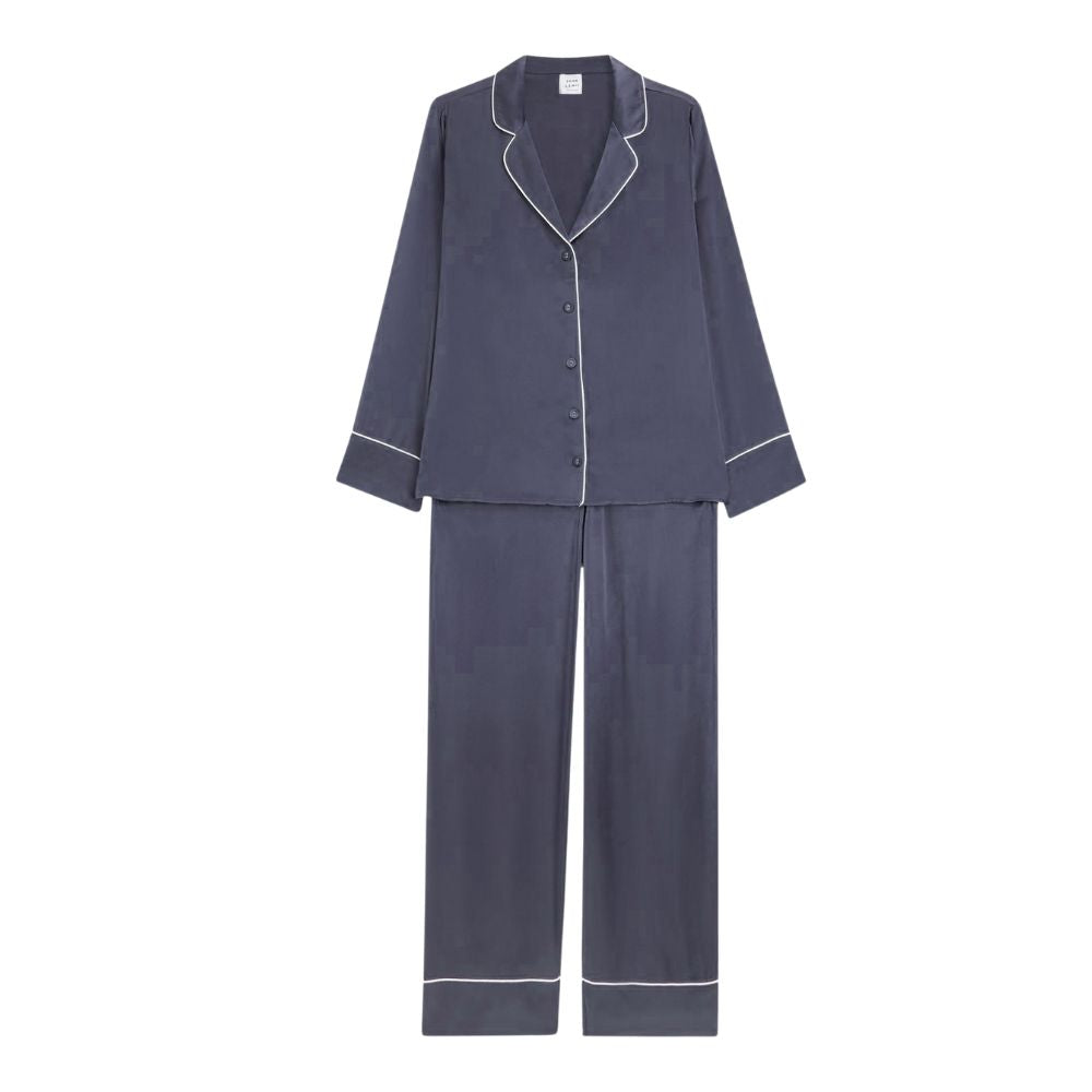 John Lewis Womens Long Sleeve Piped Silk Pyjama Set - Grisaille - Size M