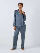 John Lewis Piped Silk Regular Plain Long Sleeved Pyjama Set - Grisaille - L