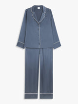 John Lewis Piped Silk Regular Plain Long Sleeved Pyjama Set - Grisaille - L