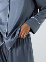 John Lewis Piped Silk Regular Plain Long Sleeved Pyjama Set - Grisaille - L