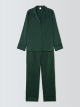 John Lewis Women's Piped Trim Pure Silk Long Sleeve Pyjama Set - Scarab - L