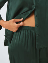 John Lewis Women's Piped Trim Pure Silk Long Sleeve Pyjama Set - Scarab - L