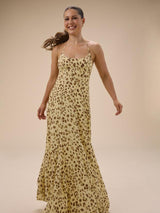 Nobody's Child Petite Kiki Leopard Print Midi Dress - Yellow/Brown - Size 10