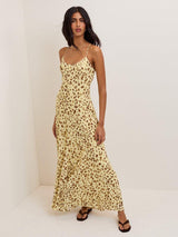 Nobody's Child Petite Kiki Leopard Print Midi Dress - Yellow/Brown - Size 10
