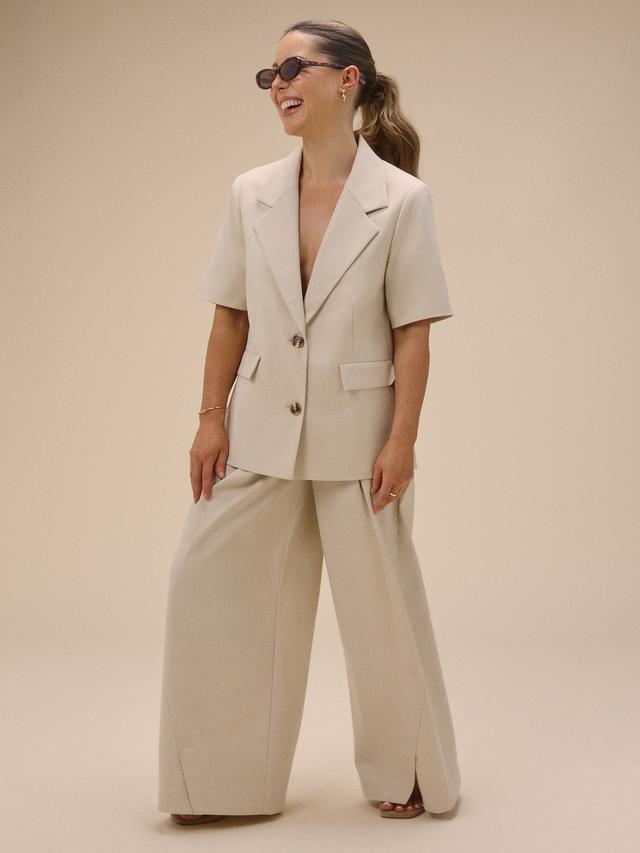 Nobody's Child Petite Boyfriend Short Sleeve Women's Blazer - Cream UK 14