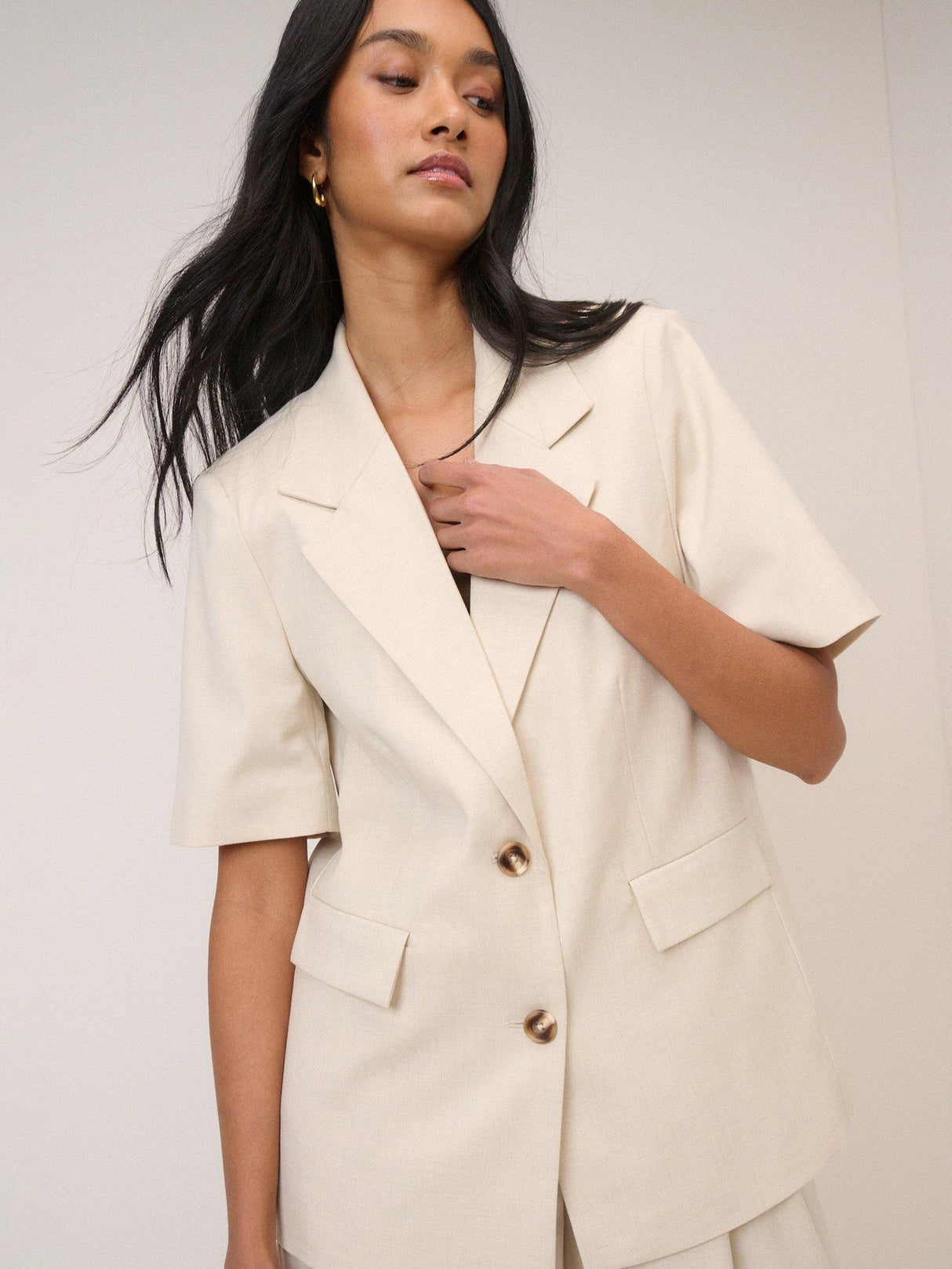 Nobody's Child Petite Boyfriend Short Sleeve Women's Blazer - Cream UK 14