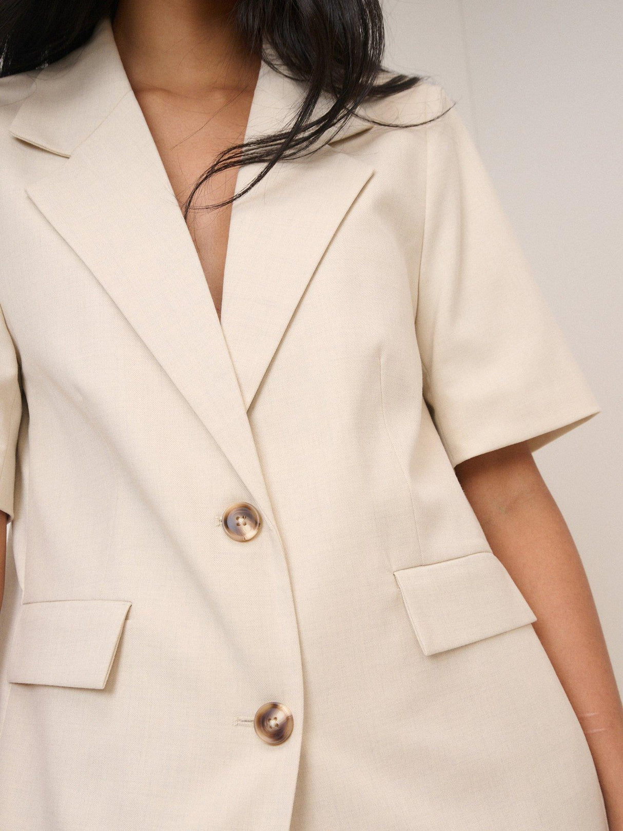 Nobody's Child Petite Boyfriend Short Sleeve Women's Blazer - Cream UK 14