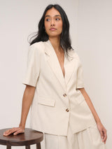 Nobody's Child Petite Boyfriend Short Sleeve Women's Blazer - Cream UK 14