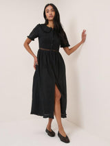 Nobody's Child Orla Cotton A-Line Short Sleeve Plain Midi Dress Black UK 10