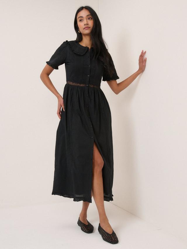 Nobody's Child Orla Cotton A-Line Short Sleeve Midi Dress - Black - UK 14