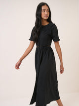 Nobody's Child Orla Cotton A-Line Short Sleeve Midi Dress - Black - UK 14