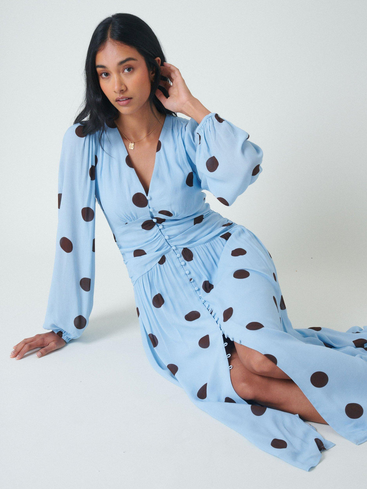 Nobody's Child Luna Polka Dot Midi Dress V-Neck Viscose Size 14 - Blue