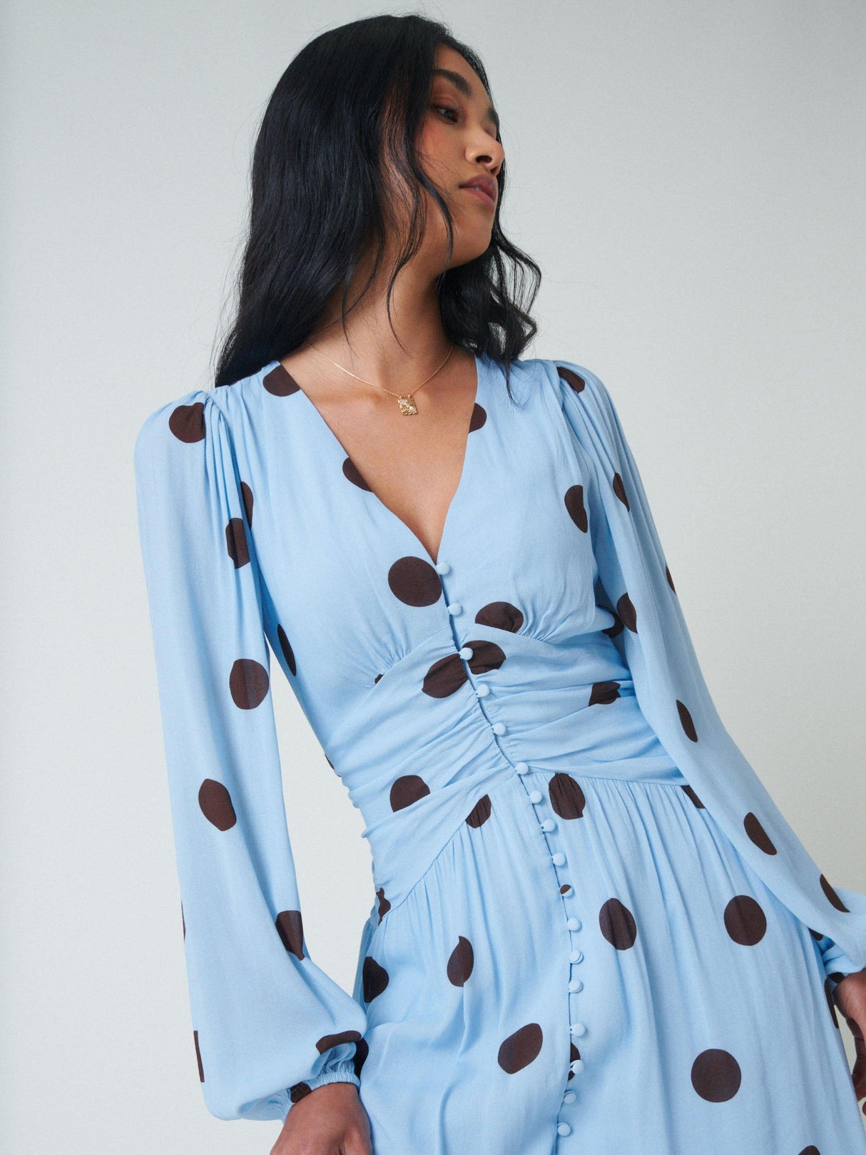 Nobody's Child Luna Polka Dot Midi Dress V-Neck Viscose Size 14 - Blue