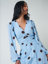 Nobody's Child Luna Polka Dot Midi Dress V-Neck Viscose Size 14 - Blue