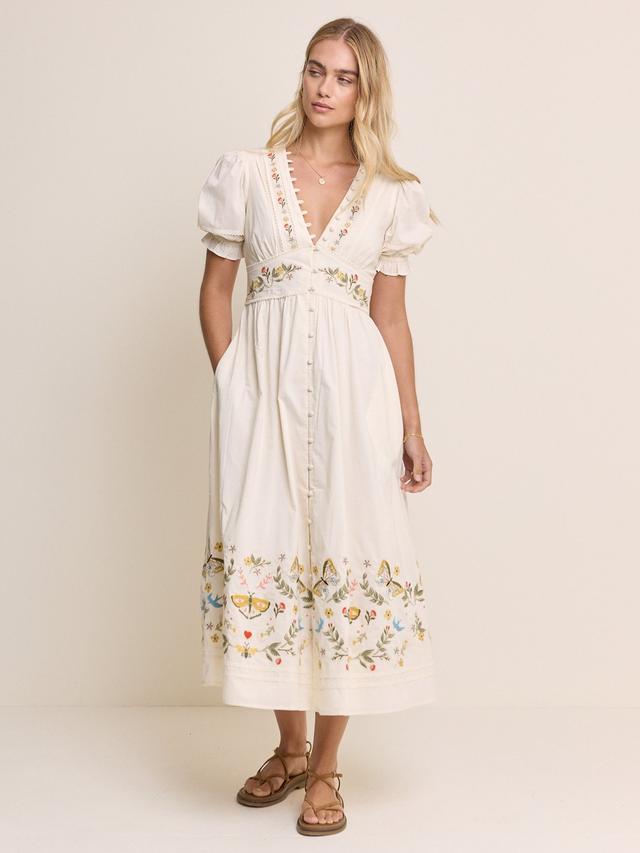 Nobody's Child Elizabeth Scarlett Saffy Embroidered Midi Dress - White UK 12