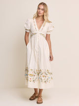 Nobody's Child Elizabeth Scarlett Saffy Embroidered Midi Dress - White UK 12