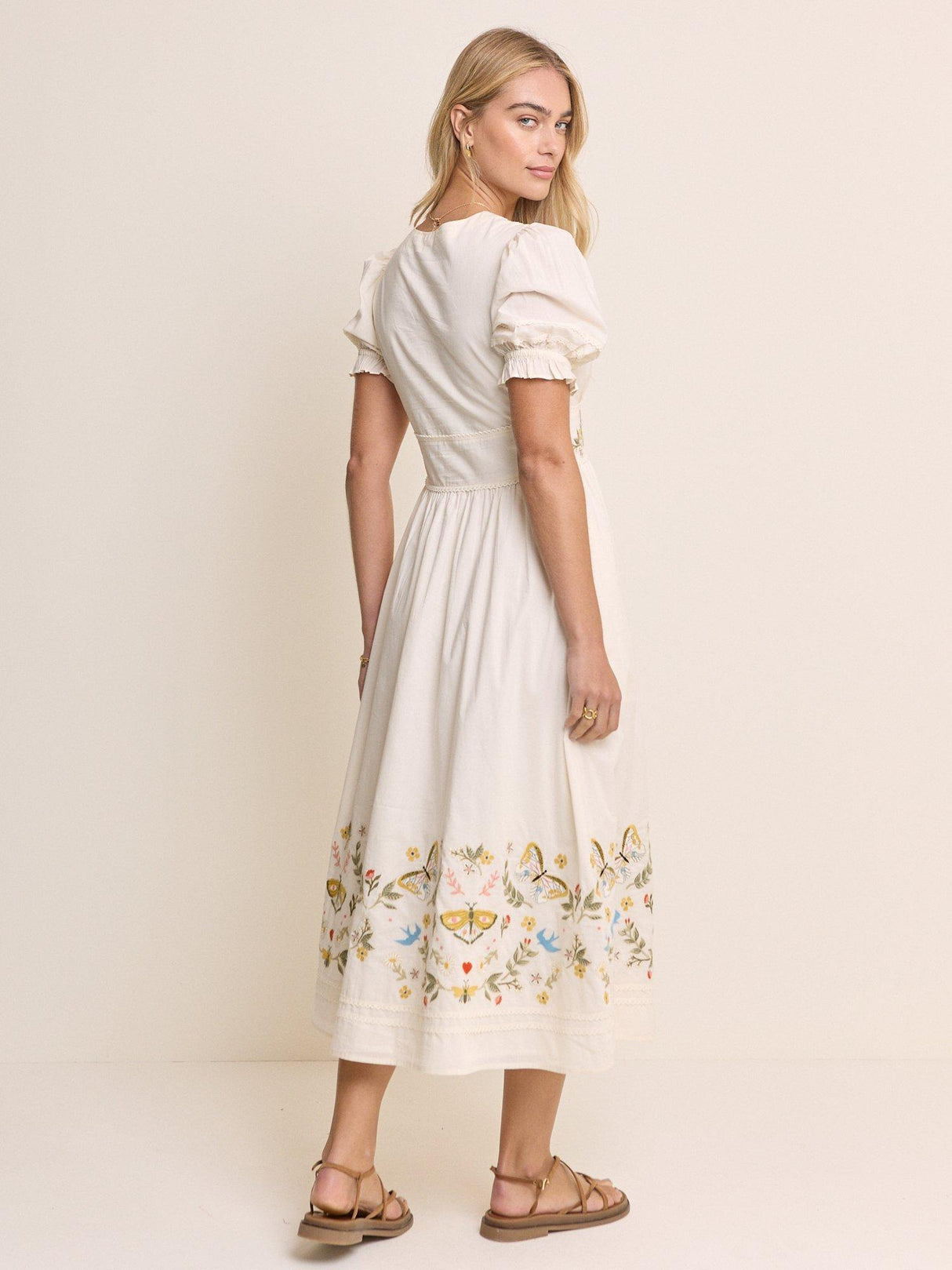 Nobody's Child Elizabeth Scarlett Saffy Embroidered Midi Dress - White UK 12