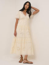Nobody's Child Jasmine Drop Waist Midi Petite Plain A-Line Dress -Cream UK12