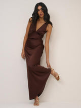 Nobody's Child Bridesmaids Joey Midaxi V-Neck Dress Viscose Brown - Size 14