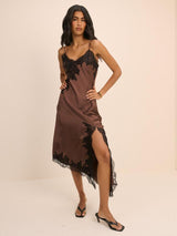 Nobody's Child Zaria Lace Trim Satin Midaxi Slip Dress - UK Size 8 - Brown