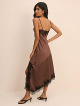 Nobody's Child Zaria Lace Trim Satin Midaxi Slip Dress - UK Size 8 - Brown